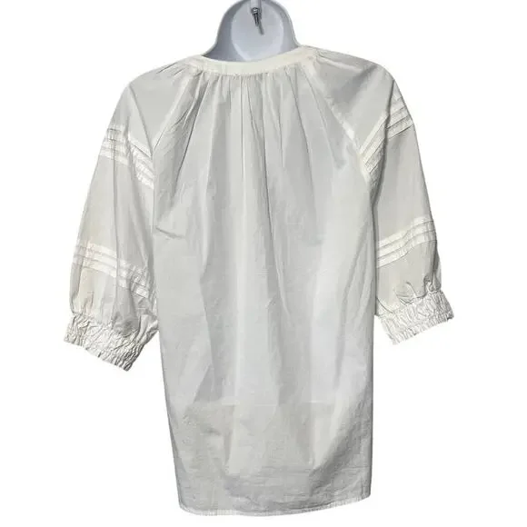 Chico’s White V-Neck Short Sleeve Cotton Poplin Top Peasant Style Size 2 US 8 - Picture 3 of 7